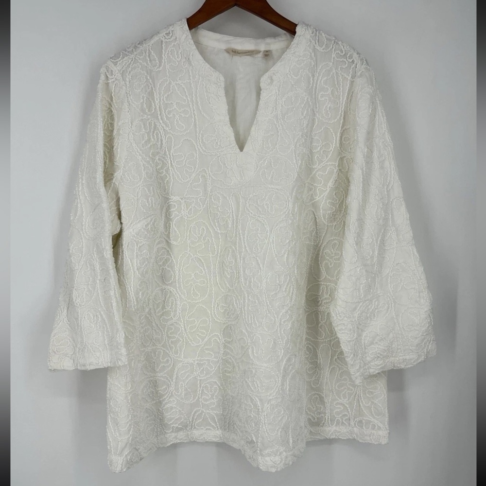 Soft Surroundings Split Neck Top 2X White Embroidered  Lined Boho Peasant Career - Picture 2 of 14